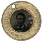 LINCOLN 1860 FERROTYPE WITH BOTH "LINCOLN & HAMLIN" NAMES ON THE FRONT RIM.