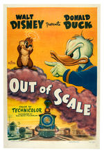 DONALD DUCK "OUT OF SCALE" LINEN-MOUNTED CARTOON POSTER.