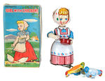 "MECHANICAL GIRL WITH CHICKENS" BOXED WIND-UP.