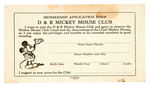 "MICKEY MOUSE CLUB" MOVIE THEATER BIRTHDAY CARD W/ENVELOPE & APPLICATION.