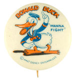 "DONALD DUCK 'WANNA FIGHT'" CLASSIC BUTTON HIGH GRADE.