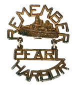 "REMEMBER PEARL HARBOR" LARGE WHITE METAL PIN SHOWING SHIP.