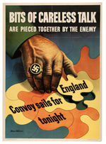 WW II "BITS OF CARELESS TALK" LINEN-MOUNTED POSTER.