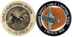 LIGHTNING RODS BUTTON PAIR FROM COLLECTIBLE PIN-BACK BUTTONS.