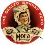 "MORA MECHANICALLY RIGHT-THE SEALED BONNET HERO" FEMALE FASHION AUTO ACCESSORY BUTTON.