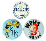 THREE RARE CARTOON BUTTONS FROM PHILADELPHIA AREA HIGH SCHOOLS.