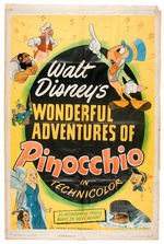 "WALT DISNEY'S WONDERFUL ADVENTURES OF PINOCCHIO" FIRST RE-RELEASE LOBBY CARD PAIR W/POSTER.