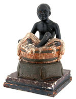 LARGE "SATIN GLOSS SOAP" PAINTED CAST PLASTER STORE DISPLAY WITH BLACK BOY IN TUB.