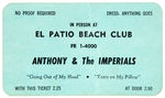 "ANTHONY & THE IMPERIALS HIGH SCHOOL BEACH PARTY" ADMISSION CARD/TICKET.