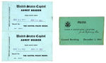 THREE RARE PRESS PASSES FOR JFK STATE FUNERAL EVENTS AND KENNEDY CENTER GROUND BREAKING.