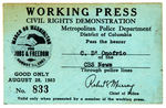 MARTIN LUTHER KING'S CIVIL RIGHTS “I HAVE A DREAM" SPEECH 1963 PRESS PASS.