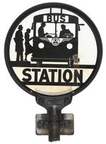 “BUS STATION” TWO-SIDED PORCELAIN SIGN.