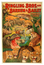 "RINGLING, BARNUM & BAILEY COMBINED SHOWS" CIRCUS POSTER FEATURING GREAT ANIMAL GRAPHICS.