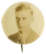 CHARLES LINDBERGH REAL PHOTO IN CIVILIAN CLOTHES PORTRAIT BUTTON.