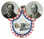 "MY CHOICE" TAFT AND SHERMAN JUGATE LITHO TIN MECHANICAL BADGE.