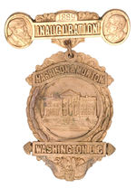 "HARRISON & MORTON" LARGE ORNATE JUGATE BADGE FOR "1889 INAUGURATION."