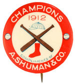 1912 BOSTON RED SOX RARE "CHAMPIONS" BUTTON.