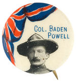 "COL. BADEN POWELL" 1899 BUTTON SHOWING FUTURE FOUNDER OF THE BOY SCOUTS.