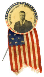 RARE/UNLISTED "SOUVENIR RECEPTION TO PRESIDENT ROOSEVELT" BUTTON WITH STICKPIN.