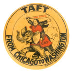 TAFT FROM CHICAGO TO WASHINGTON" RARE 1908 CARTOON BUTTON.