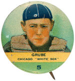 PR2 ORBIT GUM BASEBALL BUTTON #5 FRANK "GRUBE" CHICAGO WHITE SOX FROM 1932-33 SET OF 117.