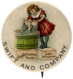 RARE EARLY AND OUTSTANDING BUTTON FOR "SWIFT'S WASHING POWDER."