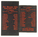 “STAR BLOOMER GIRLS BASE BALL CLUB” POSTCARD/ROSTER CARD PAIR/PROMO PHOTO.