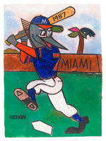 RICHARD MERKIN MIAMI MARLINS 1987 LARGE ORIGINAL ART.