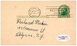 PEE WEE REESE HOF 1951 SIGNED POSTCARD ADDRESSED TO RICHARD MERKIN.