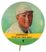 PR2 ORBIT GUM BASEBALL BUTTON #1 IVY "ANDREWS" BOSTON RED SOX FROM 1932-33 SET OF 117.