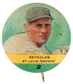 PR2 ORBIT GUM BASEBALL BUTTON #2 CARL "REYNOLDS" ST. LOUIS BROWNS FROM 1932-33 SET OF 117.