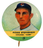 ORBIT GUM BASEBALL BUTTON #3 "RIGGS STEPHENSON" CHICAGO CUBS FROM 1932-33 SET OF 117.