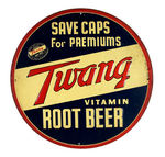 "TWANG VITAMIN ROOT BEER" EMBOSSED TIN SIGN.