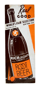 "RICHARDSON ROOT BEER/WORLD'S FAIR SELECTION" SIGN WITH TRYLON AND PERISPHERE.