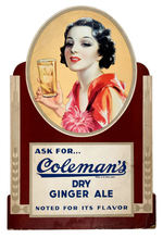 "COLEMAN'S DRY GINGERALE" DIE-CUT EASEL BACK SIGN.