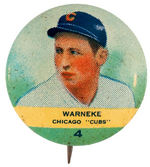 PR2 ORBIT GUM BASEBALL BUTTON #4 LON "WARNEKE" CHICAGO CUBS FROM 1932-33 SET OF 117.