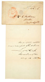 LEWIS CASS SIGNED NOTE AND FREE FRANK ENVELOPE.