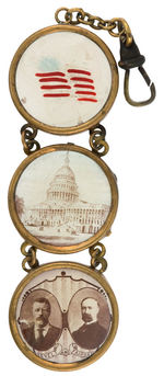 "ROOSEVELT AND FAIRBANKS" UNLISTED JUGATE AS PART OF THREE SECTIONED CELLO AND BRASS WATCH FOB.