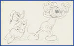 MICKEY'S TRAILER PRODUCTION DRAWING FEATURING MICKEY MOUSE AND DONALD DUCK.