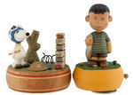 PEANUTS WOODEN FIGURAL MUSIC BOX PAIR BY ANRI OF ITALY.