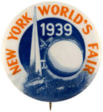 RARE DESIGN "NEW YORK WORLD'S FAIR 1939" BUTTON.