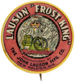 "LAUSON 'FROST KING'" GASOLINE ENGINE AD BUTTON.