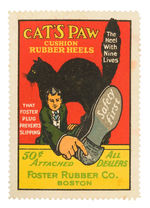 POSTER STAMP FOR "CAT'S PAW CUSHION RUBBER HEELS."