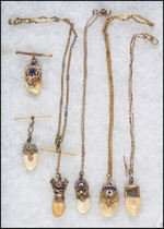 ELKS (5) MOOSE (1) FRATERNAL WATCH CHAIN CHARMS OF MEDIUM TO LARGE TEETH MOST IN GOLD MOUNTS.