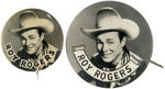 "ROY ROGERS" TWO SCARCE BUTTONS IN TWO SIZES PLUS BUTTON FROM HIS IDEAL DOLL.