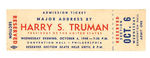 TRUMAN 1948 CAMPAIGN ADDRESS TICKET.