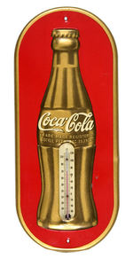 "COCA-COLA" EMBOSSED GOLD/RED THERMOMETER.