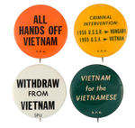 STUDENT PEACE UNION FOUR ANTI-WAR SLOGAN BUTTONS.