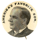 RARE PRE-1896 CONVENTION BUTTON “AMERICA’S FAVORITE SON” SHOWING McKINLEY.