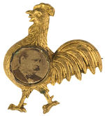 CLEVELAND UNLISTED CARDBOARD PHOTO SET ON LARGE BRASS SHELL ROOSTER BADGE.